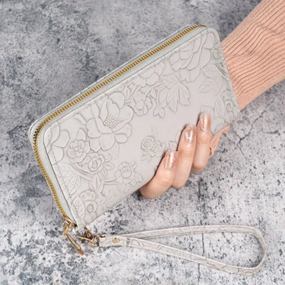 Faux Leather with Wristlet, Tribal Embossed with ID Card Slots and Faux Leather